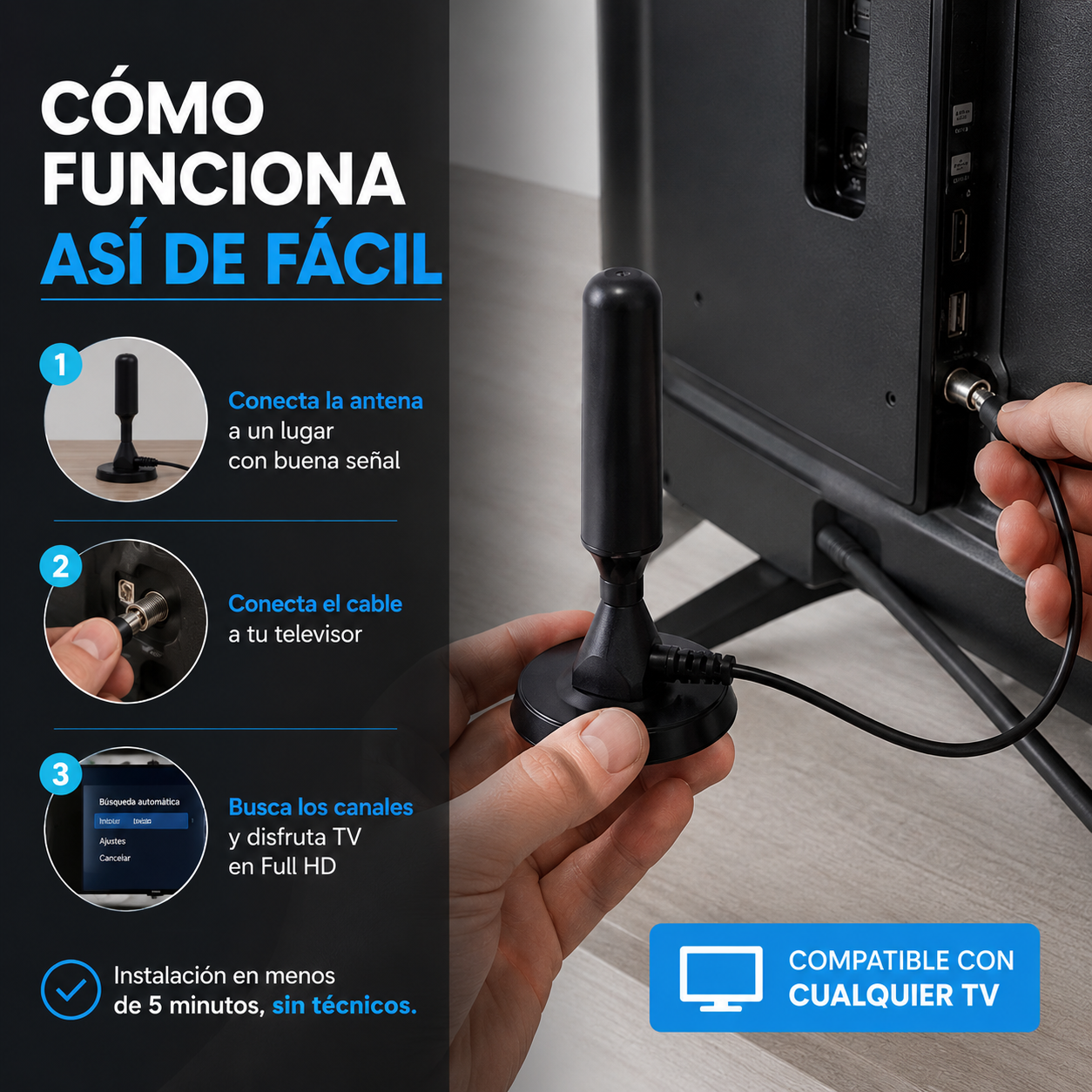 Antena TV digital HD AirTV™ - Disfruta de canales Full HD sin pagar mensualidades