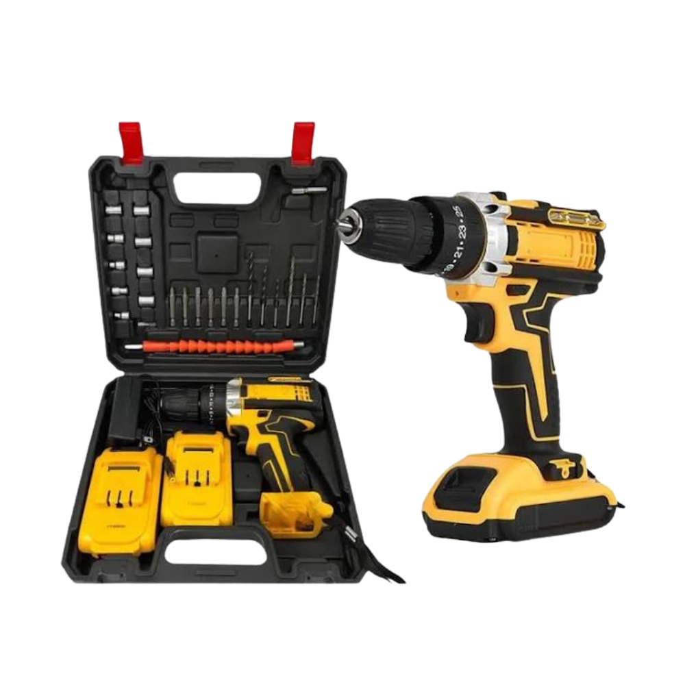 TALADRO INALAMBRICO 98V AMARILLO, 2 baterías