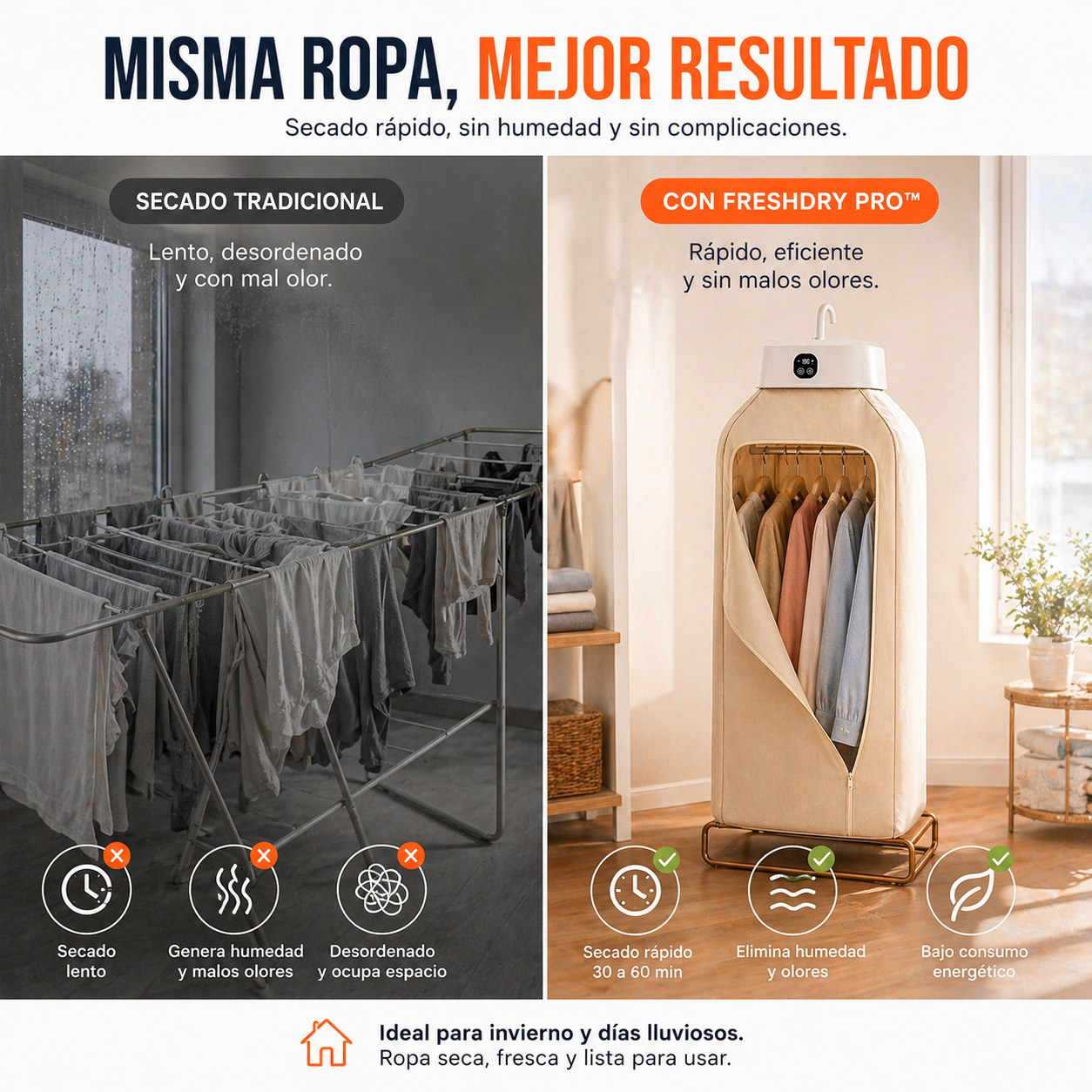 Secadora Ropa Portátil FreshDry Pro™ | Secado ultra rápido sin gastar de más