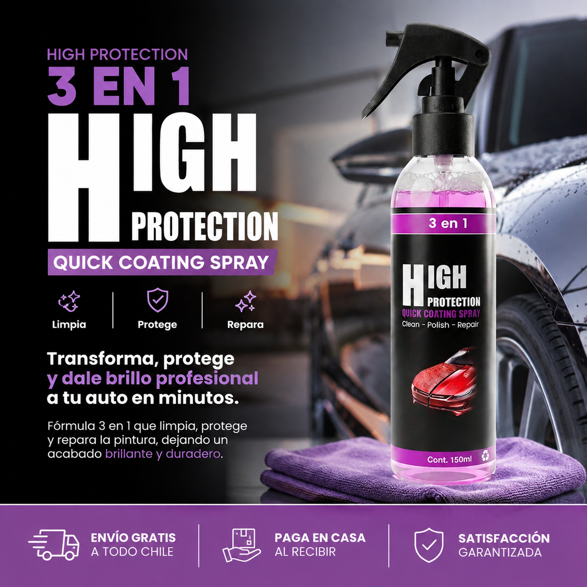 HighProtection® | Protector Auto 3 En 1, Cera Spray 150 ml